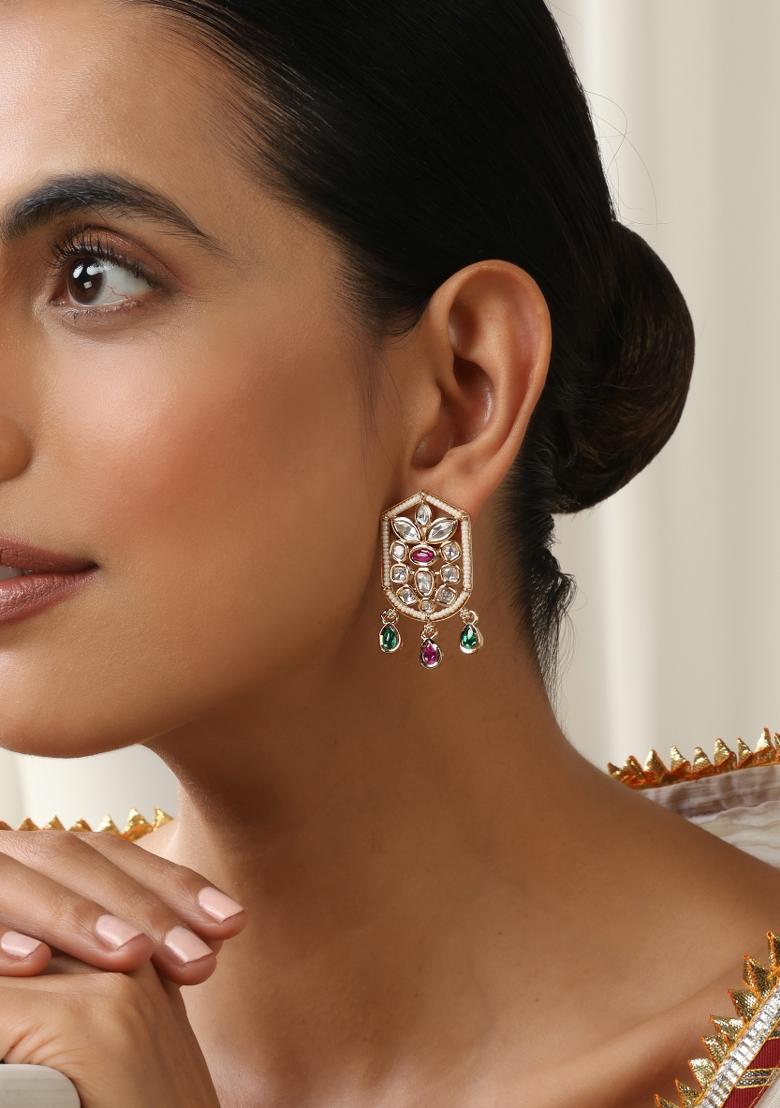 Multicolour Polki Stud Earrings