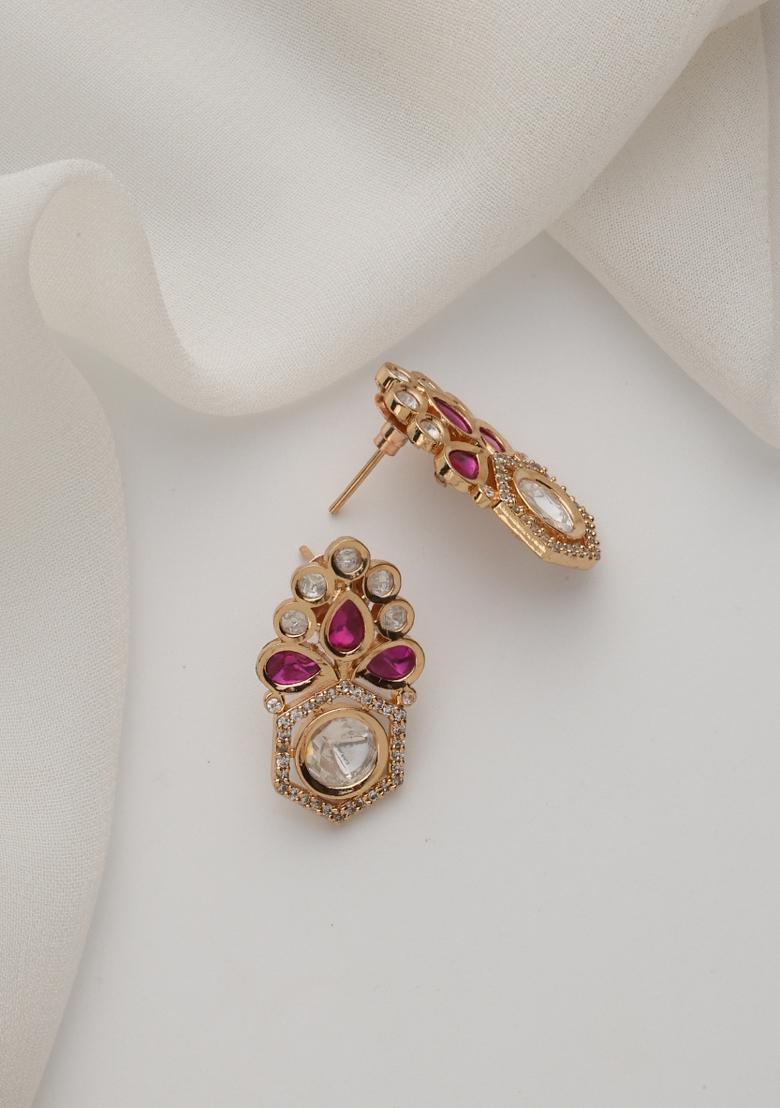 Red Polki Stud Earrings