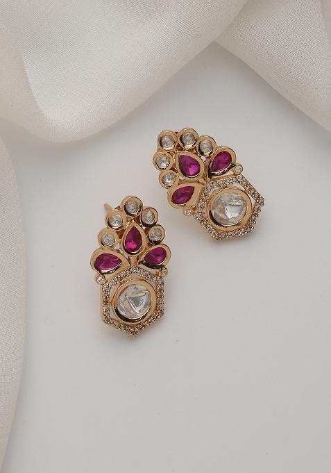 Red Polki Stud Earrings