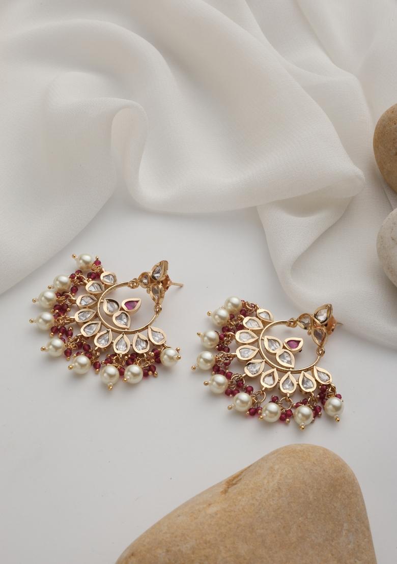 Red Polki Chandbali Earrings