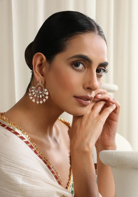 Red Polki Chandbali Earrings