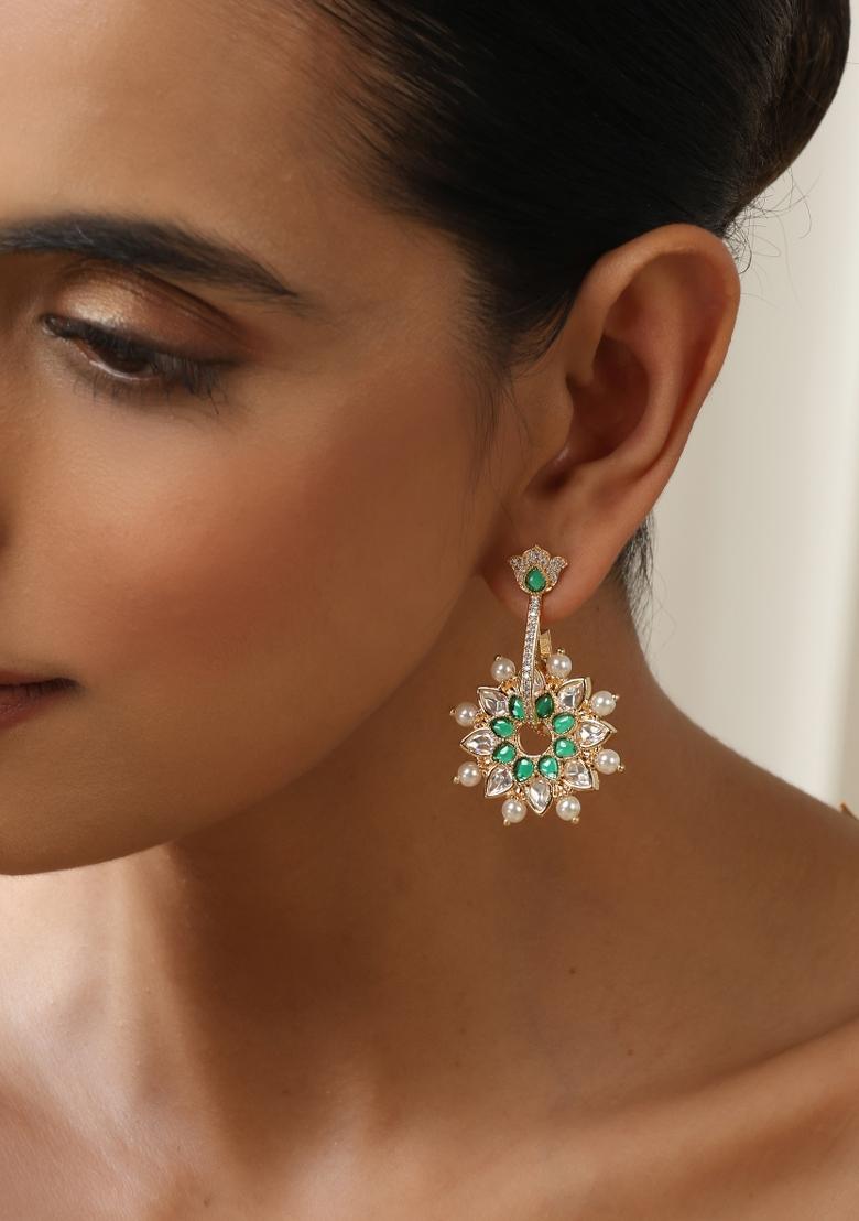 Green Polki Dangler Earrings