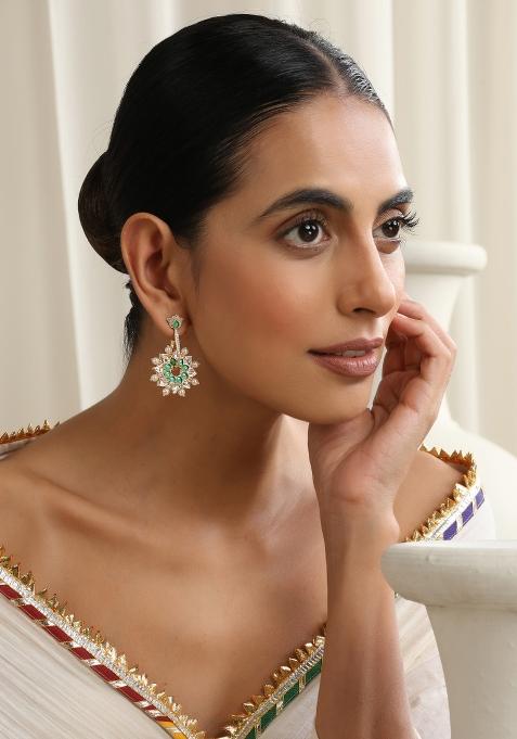 Green Polki Dangler Earrings