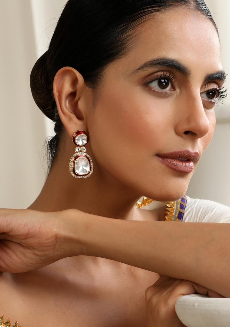 Red Polki Dangler Earrings