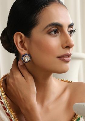 Blue Polki Stud Earrings