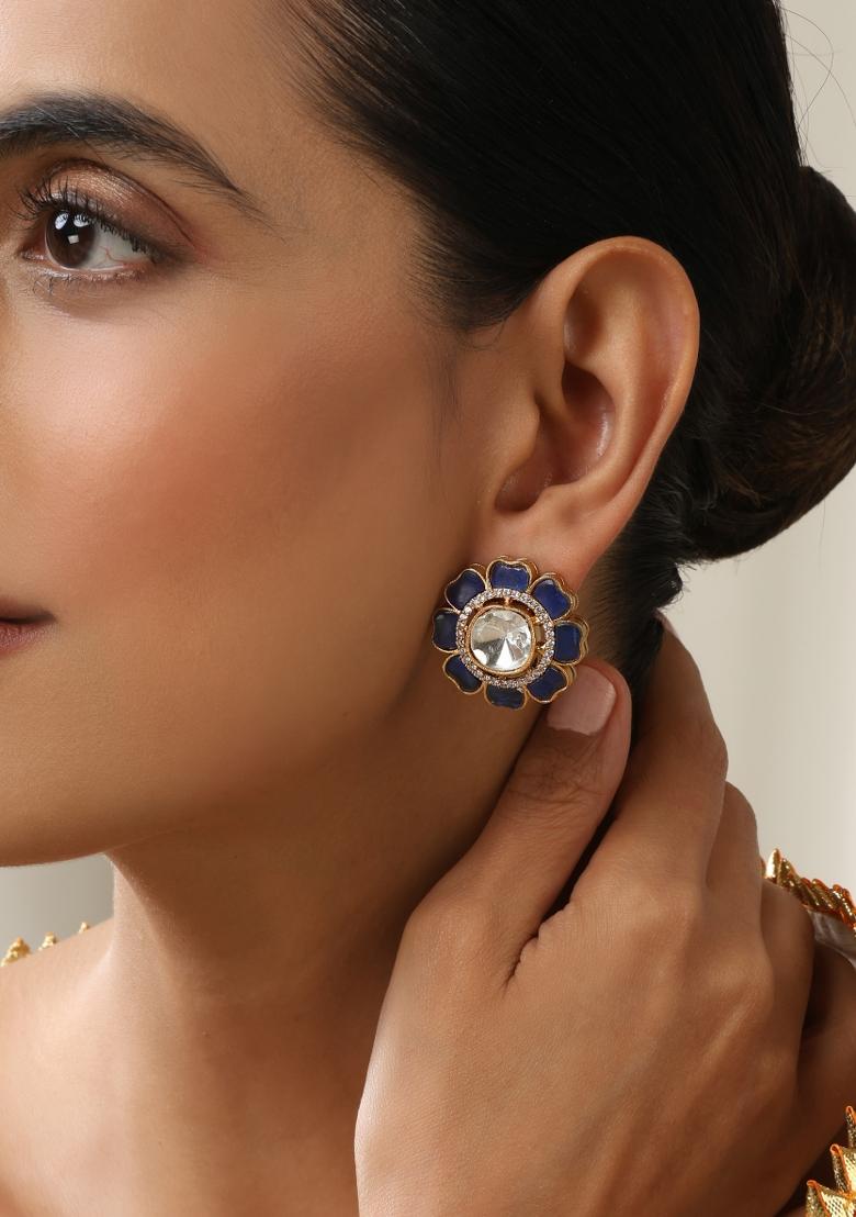 Blue Polki Stud Earrings