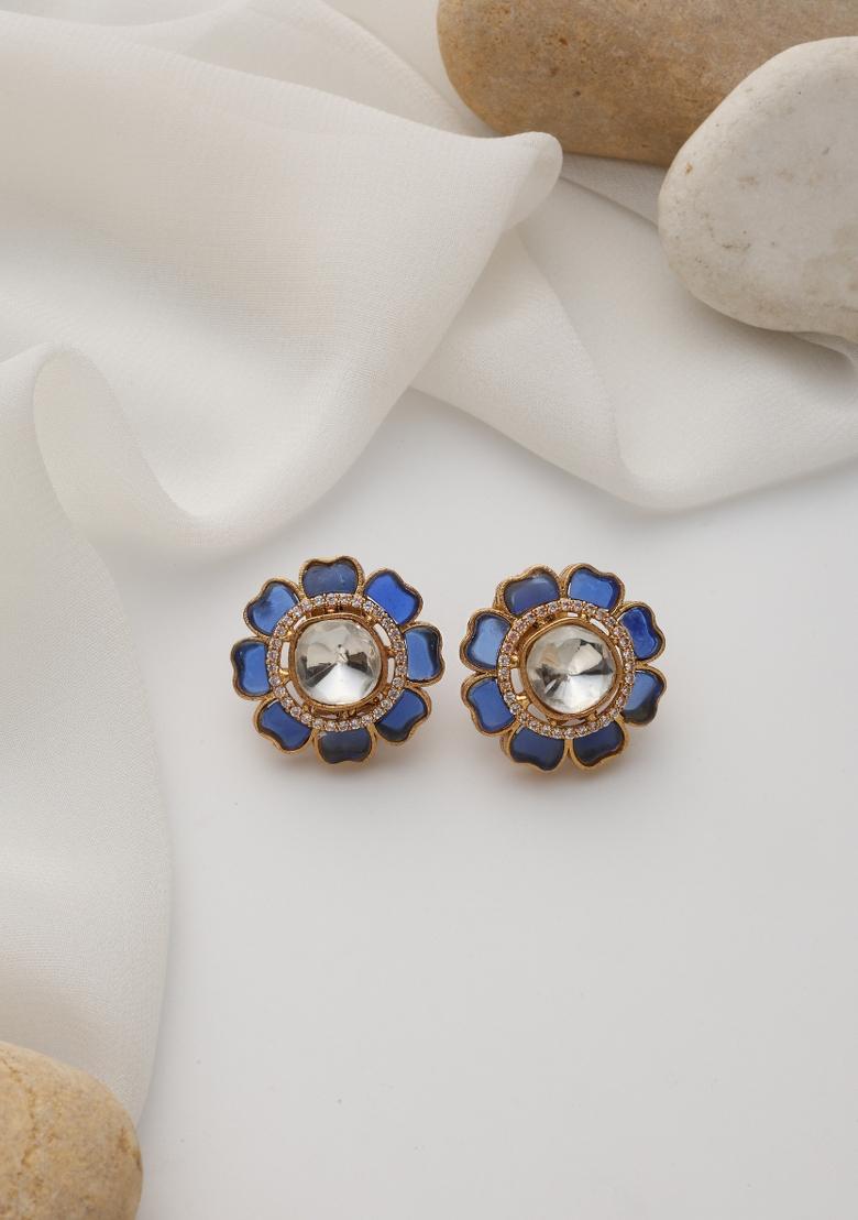 Blue Polki Stud Earrings