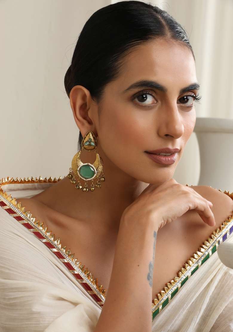 Mint Gold Chandbali Earrings - Indya
