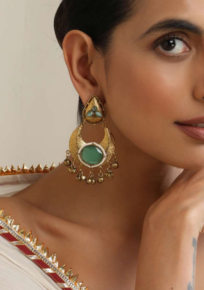 Mint Gold Chandbali Earrings - Indya