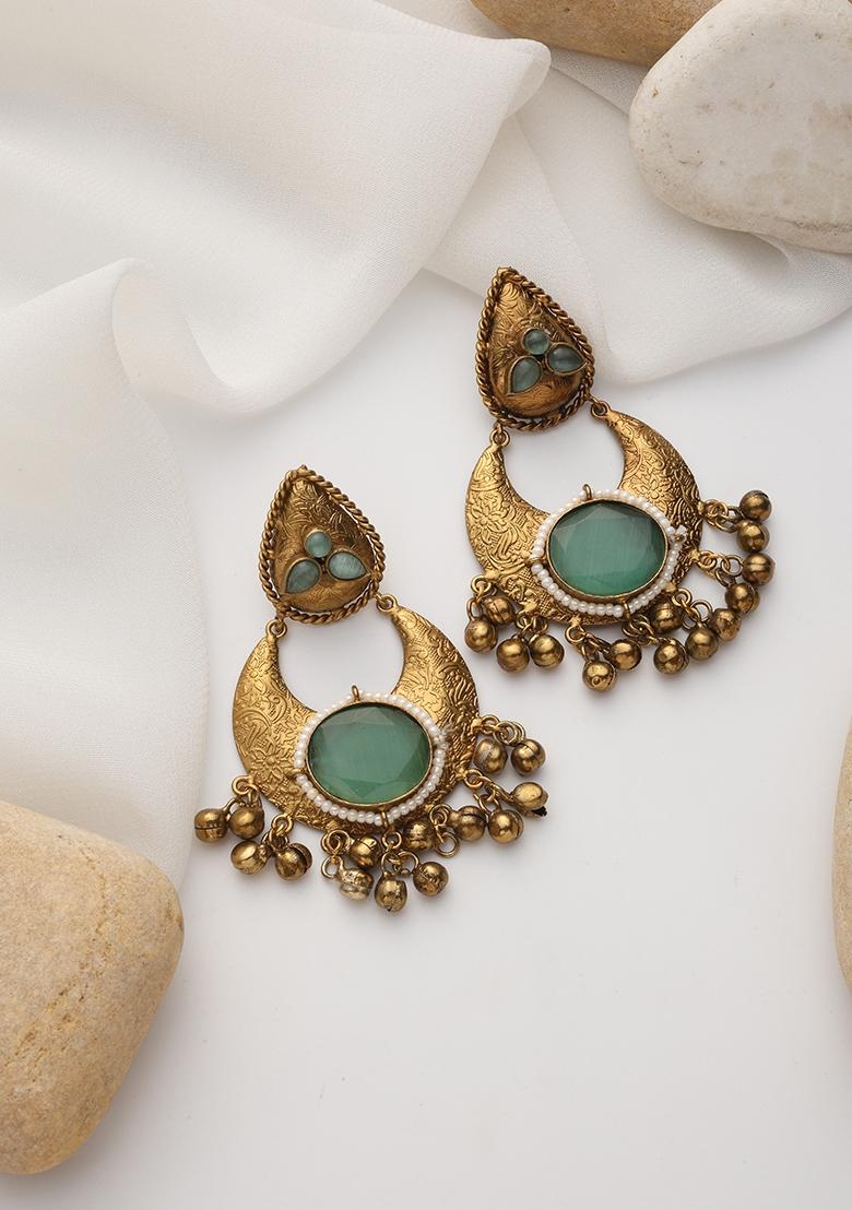 Mint Gold Chandbali Earrings