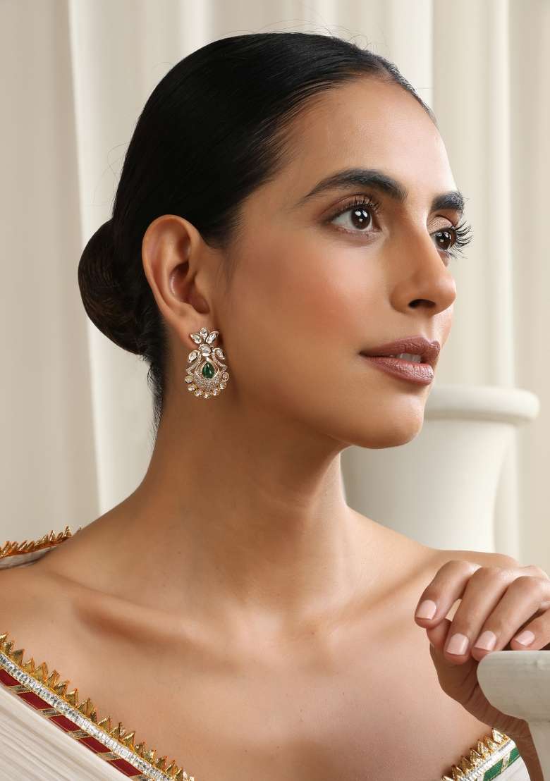 Red Rose Gold Polki Stud Earrings - Indya