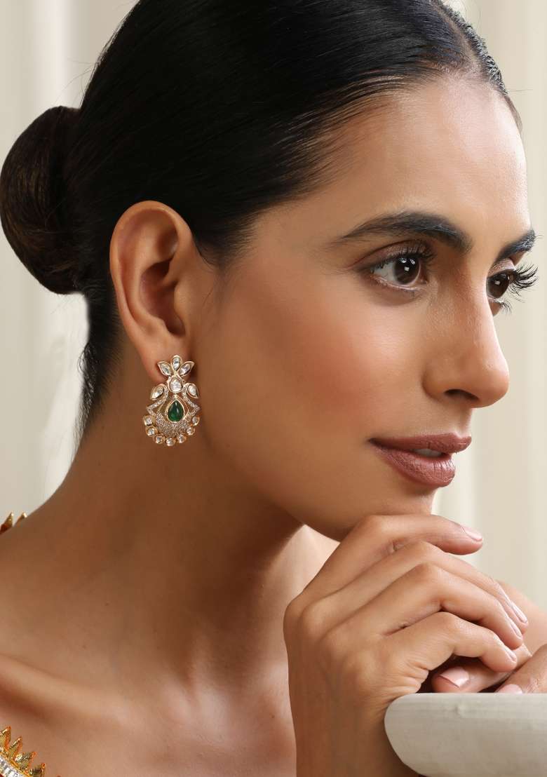 Red Rose Gold Polki Stud Earrings - Indya