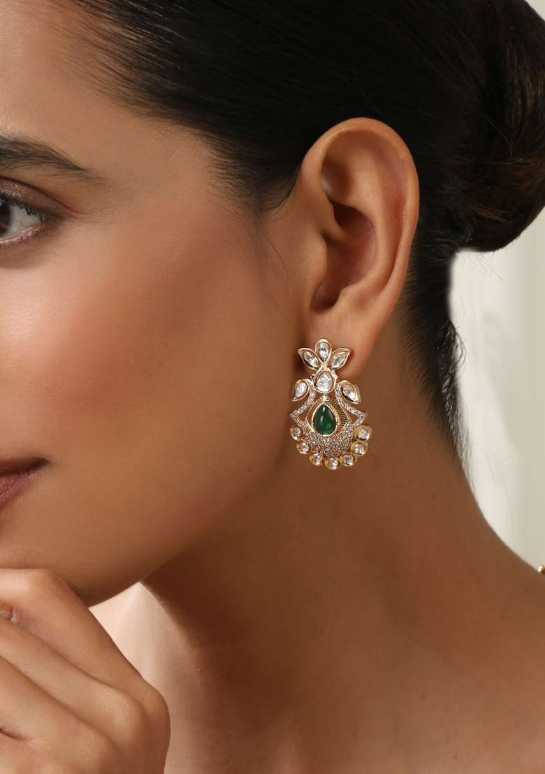 Red Rose Gold Polki Stud Earrings - Indya