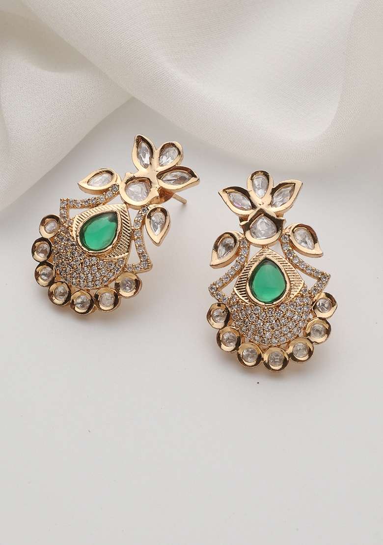 Red Rose Gold Polki Stud Earrings - Indya