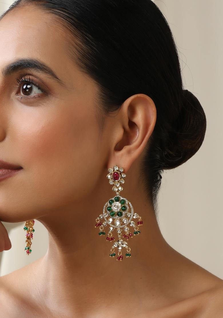 Multicolour Polki Dangler Earrings