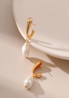 18K Gold Plated Waterproof Antitarnish Baroque Style Pearl Drop Earrings