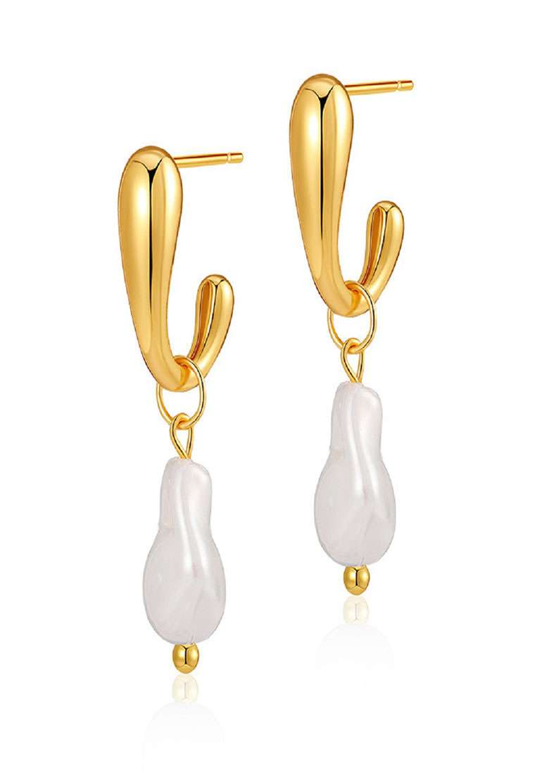 18K Gold Plated Waterproof Antitarnish Baroque Style Pearl Drop Earrings - Indya