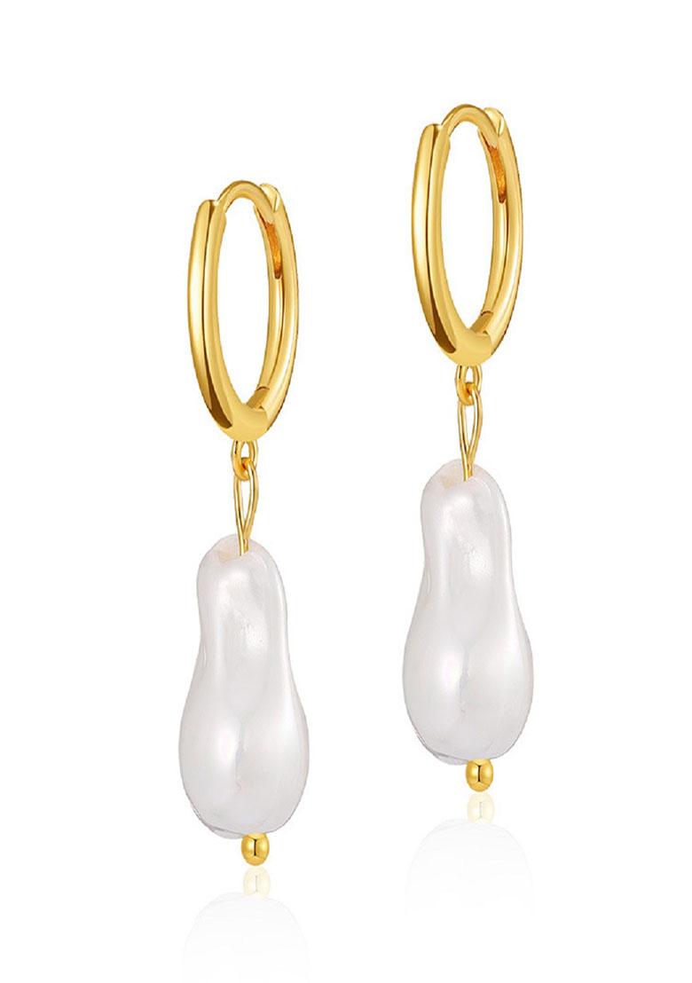 18K Gold Plated Waterproof Antitarnish Baroque Style Pearl Drop Huggie Earrings
