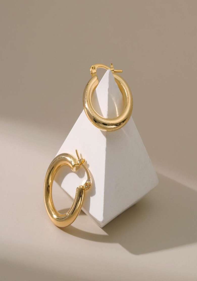 18K Gold Plated Waterproof Antitarnish Minimalist Hoop Earrings - Indya