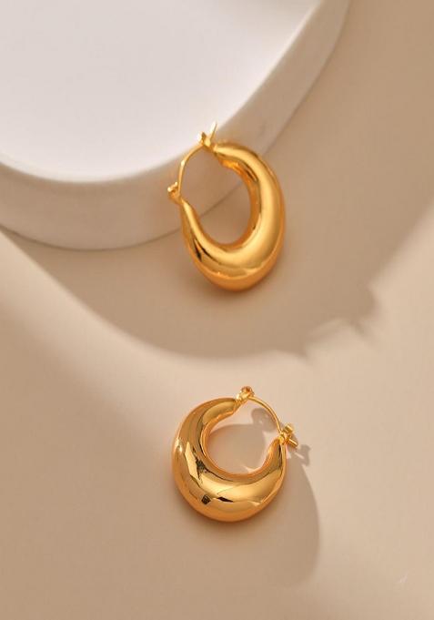 18K Gold Plated Waterproof Antitarnish Moon Shaped Hoop Earrings
