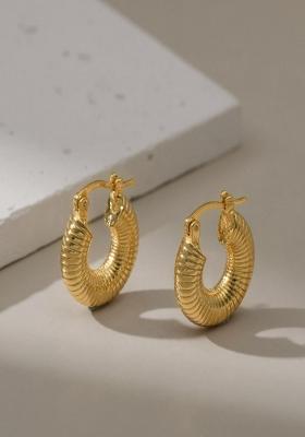 18K Gold Plated Waterproof Antitarnish Textured Small Hoop Earrings