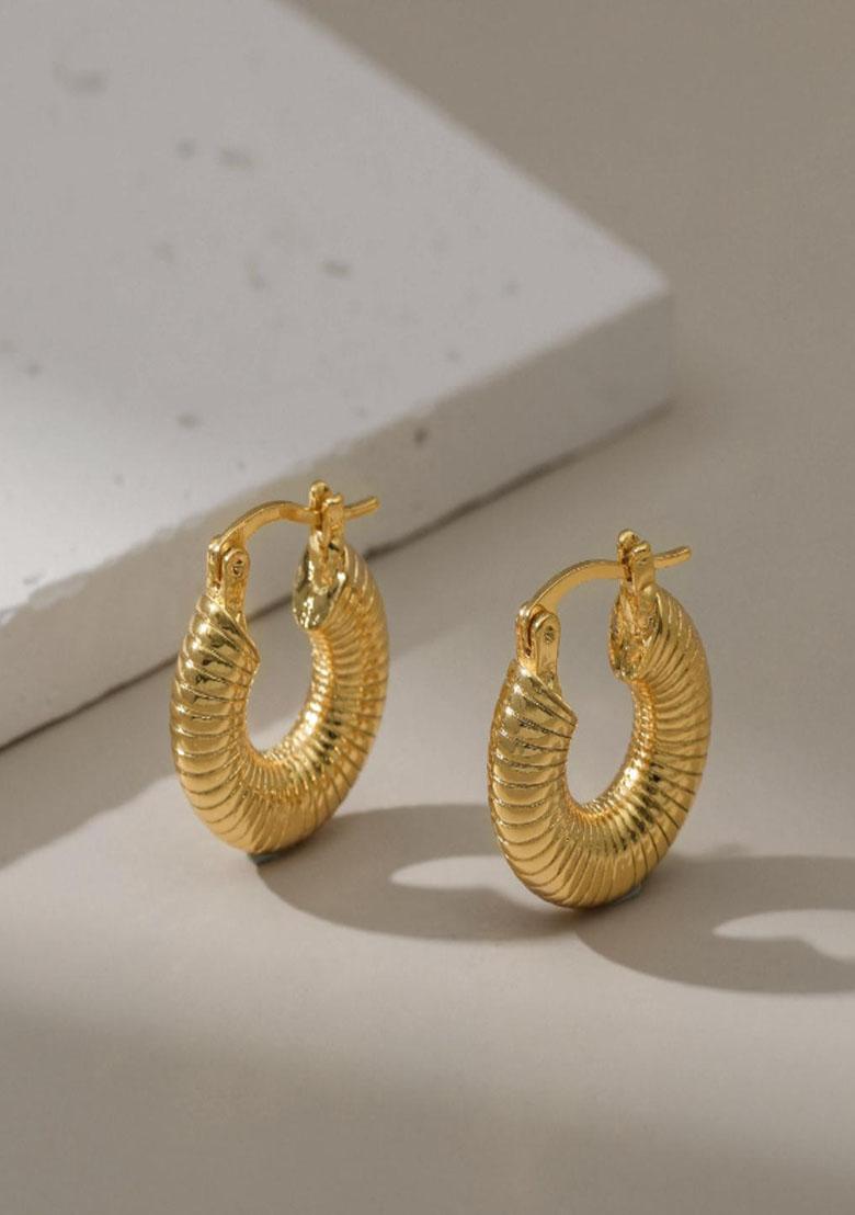 18K Gold Plated Waterproof Antitarnish Textured Small Hoop Earrings