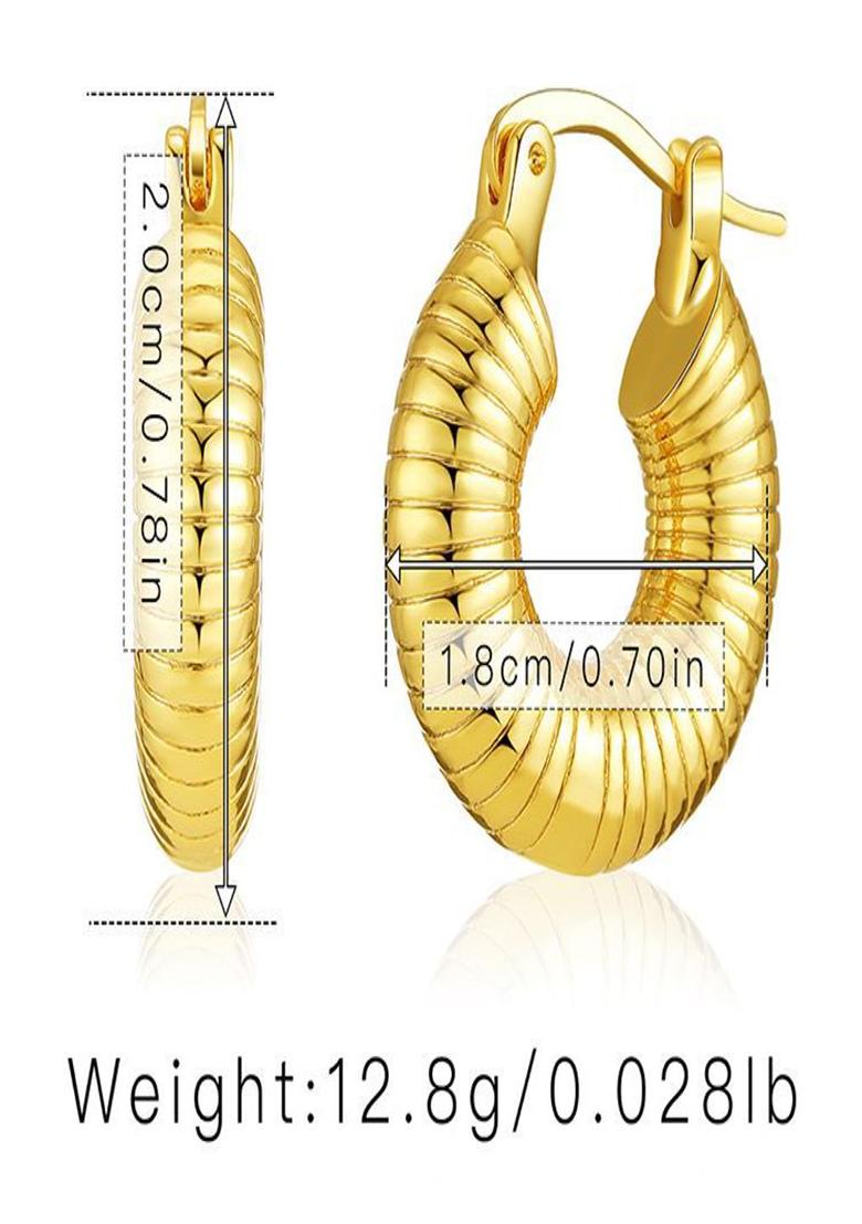18K Gold Plated Waterproof Antitarnish Textured Small Hoop Earrings