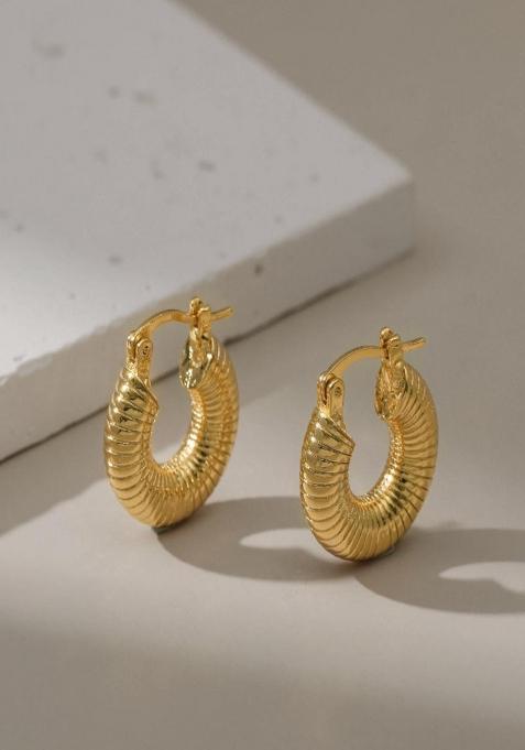 18K Gold Plated Waterproof Antitarnish Textured Small Hoop Earrings