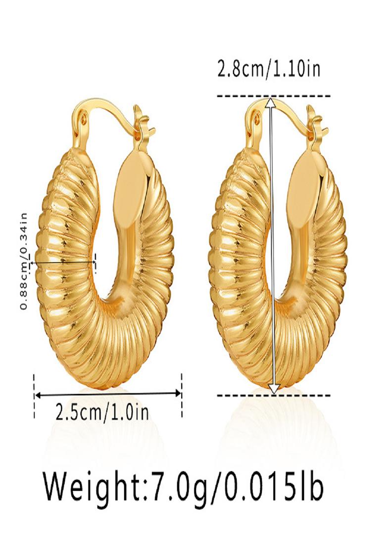 18K Gold Plated Waterproof Antitarnish Textured Big Hoop Earrings
