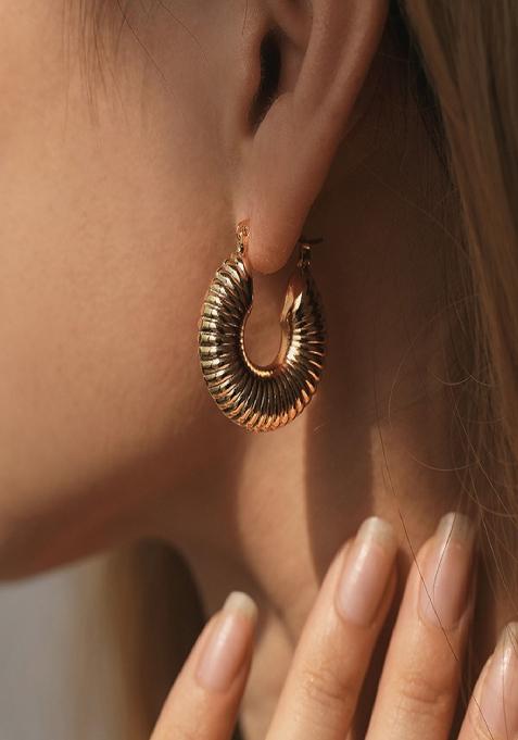 18K Gold Plated Waterproof Antitarnish Textured Big Hoop Earrings