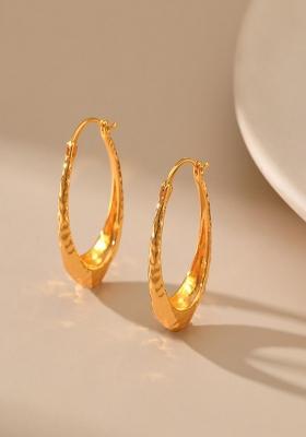 18K Gold Plated Waterproof Antitarnish Textured Thin Hoop Earrings