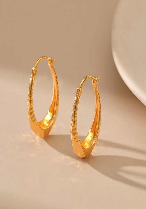 18K Gold Plated Waterproof Antitarnish Textured Thin Hoop Earrings