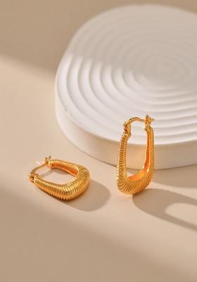 18K Gold Plated Waterproof Antitarnish Square Shaped Textured Hoop Earrings