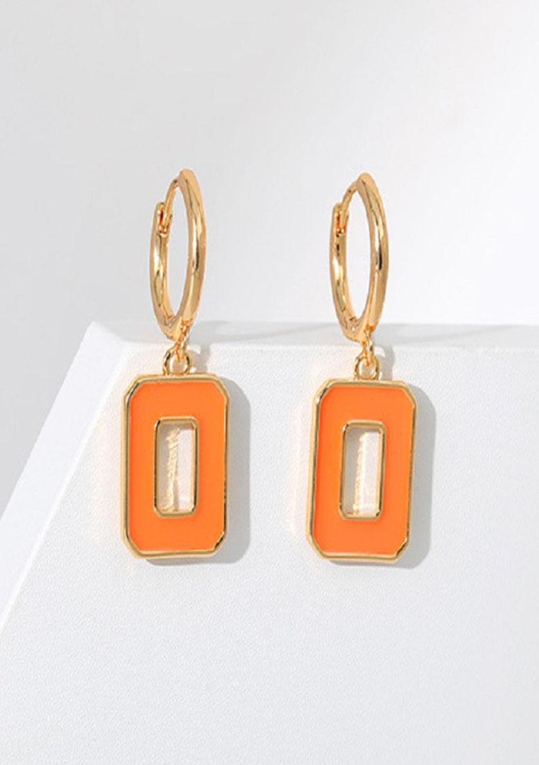 18K Gold Plated Waterproof Antitarnish Orange Square Drop Earrings