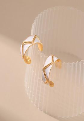 18K Gold Plated Waterproof Antitarnish C Shaped Zig Zag Stud Earrings