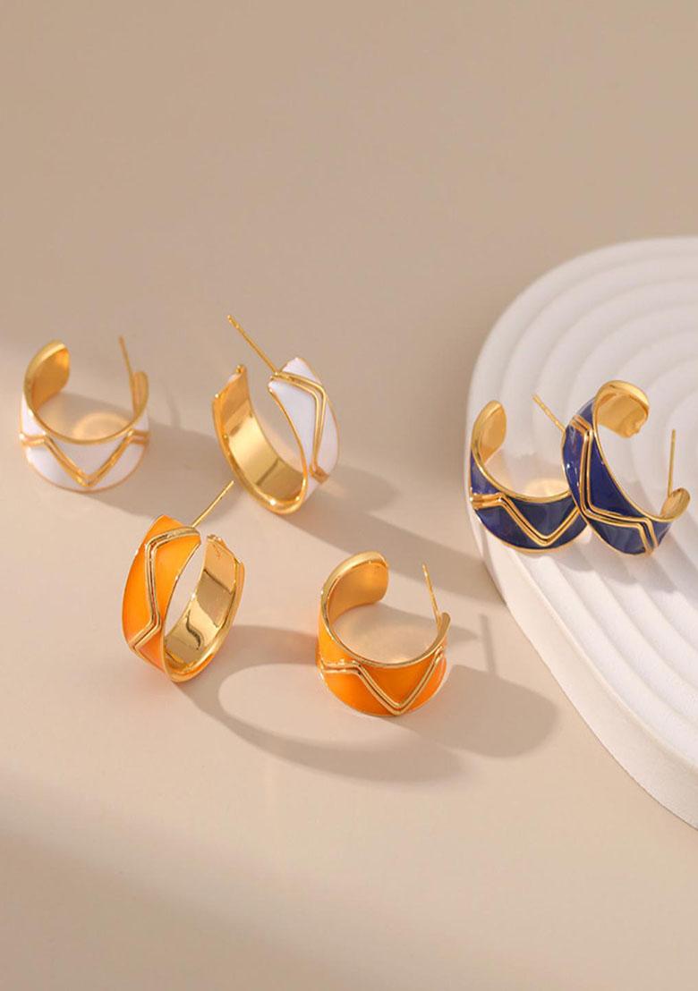 18K Gold Plated Waterproof Antitarnish C Shaped Zig Zag Stud Earrings