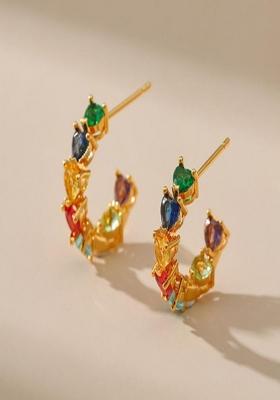 18K Gold Plated Waterproof Antitarnish Multicolor Heart Zircon Stud Earrings