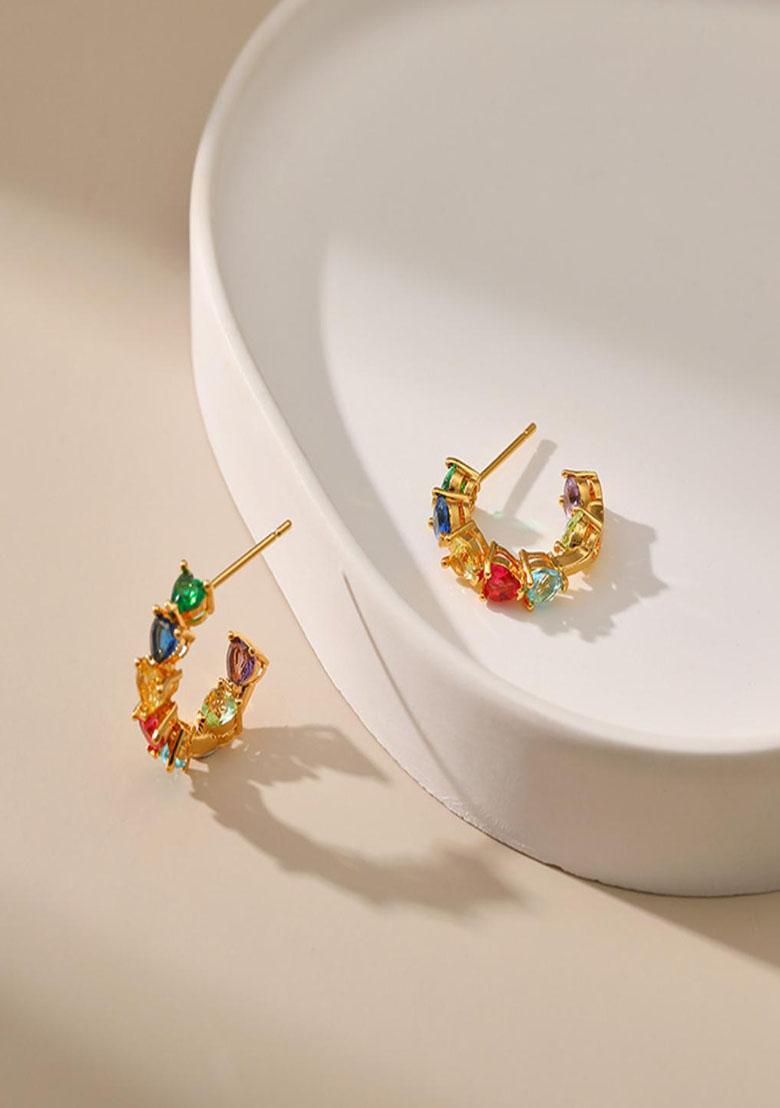 18K Gold Plated Waterproof Antitarnish Multicolor Heart Zircon Stud Earrings