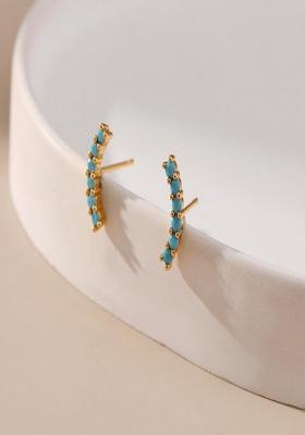 18K Gold Plated Waterproof Antitarnish Blue Arc Shaped Stud Earrings
