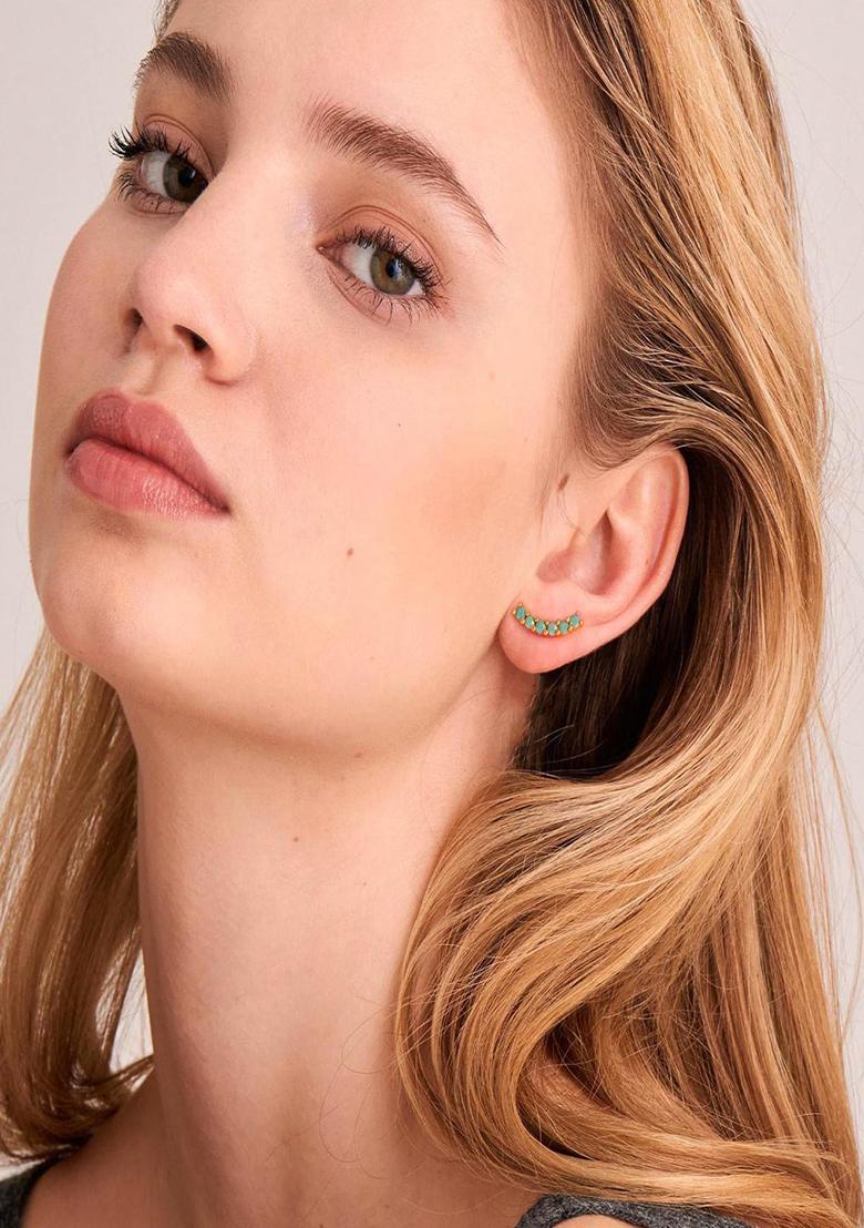 18K Gold Plated Waterproof Antitarnish Blue Arc Shaped Stud Earrings