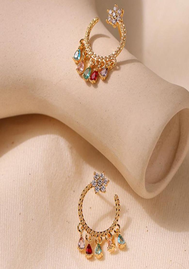 18K Gold Plated Waterproof Antitarnish Mutlicolor Zircon Drops Earrings