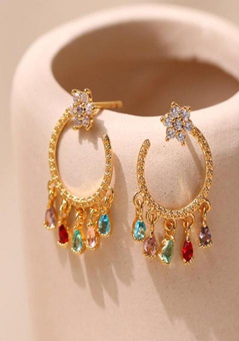 18K Gold Plated Waterproof Antitarnish Mutlicolor Zircon Drops Earrings