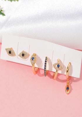 Set Of 6 18K Plated Antitarnish Evil Eye Zircon Earring Set For Single Ear Only