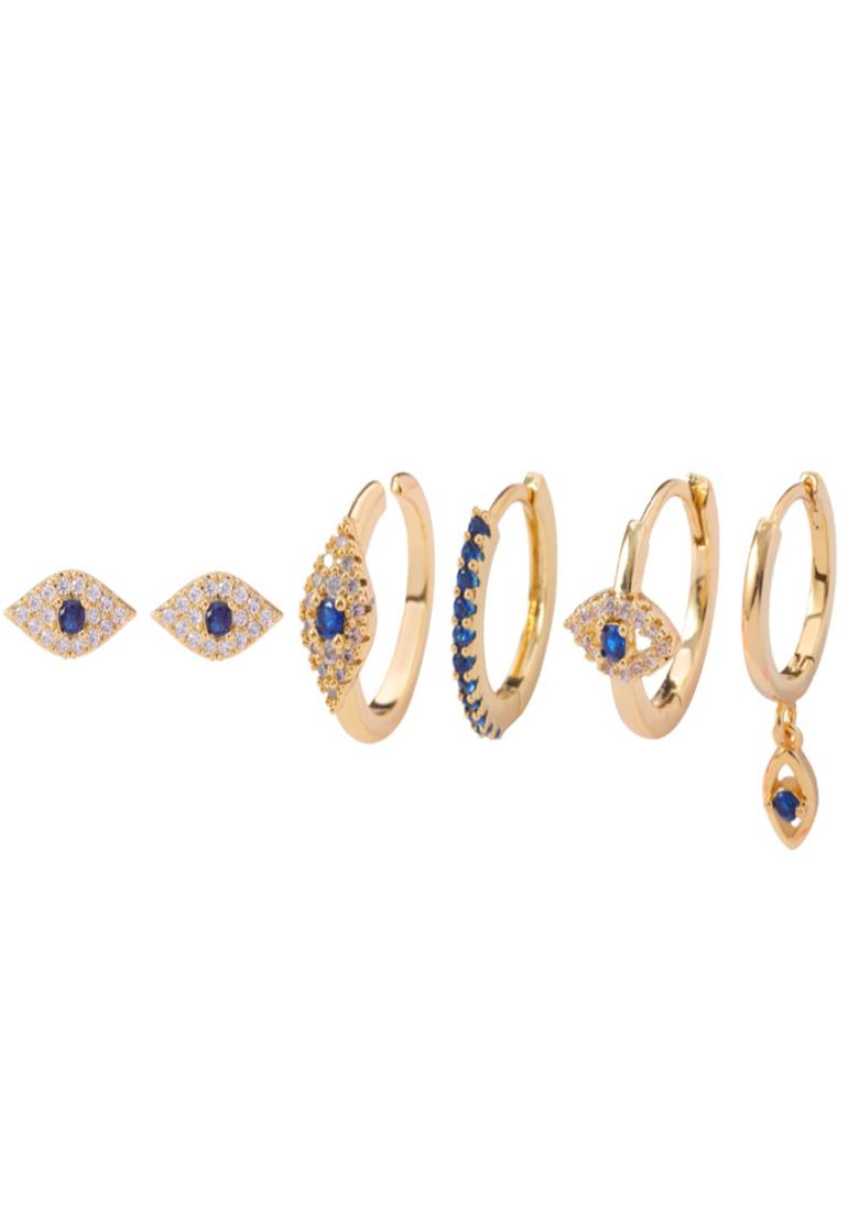 Set Of 6 18K Plated Antitarnish Evil Eye Zircon Earring Set For Single Ear Only