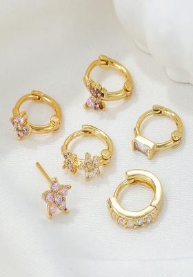 Set Of 6 18K Plated Antitarnish Butterfly Floral Earring Set For Single Ear Only