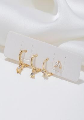 Set Of 4 18K Gold Plated Antitarnish Zircon Earring Set For Single Ear Only