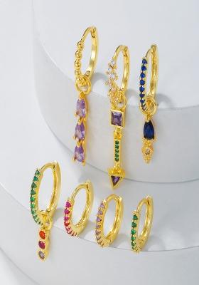 Set Of 7 18K Plated Antitarnish Multicolor Hoop Earring Set For Single Ear Only
