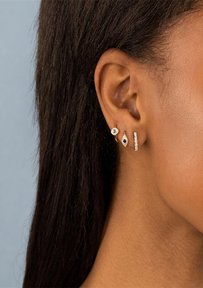 Set Of 3 18K Plated Antitarnish Evil Eye Zircon Earring Set For Single Ear Only