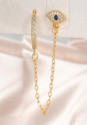 Single Pc 18K Gold Plated Waterproof Anti Tarnish Evil Eye Zircon Earring Chain