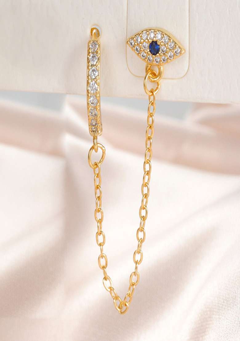 Single Pc 18K Gold Plated Waterproof Anti Tarnish Evil Eye Zircon Earring Chain - Indya